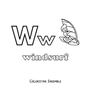 Image à colorier du W de windsurf