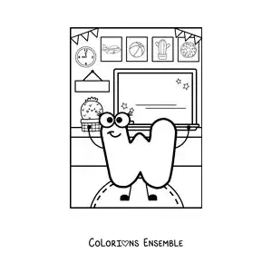 Image à colorier de la lettre W animée à l'école