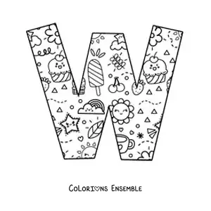 Image à colorier de la lettre W en dessin animé