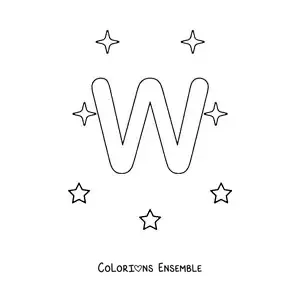 Image à colorier de la lettre W majuscule avec des étoiles