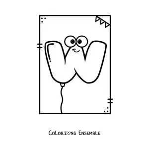 Image à colorier de la lettre W animée en forme de ballon