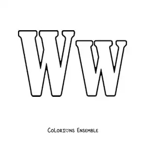 Image à colorier d'un grand W en majuscule et en minuscule