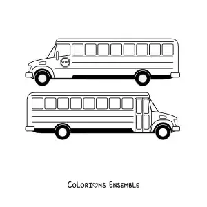 Image à colorier d'un autobus scolaire vu sous deux angles