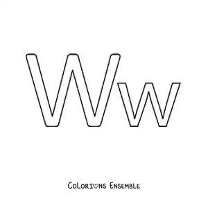Image à colorier de la lettre W en majuscule et en minuscule, version facile