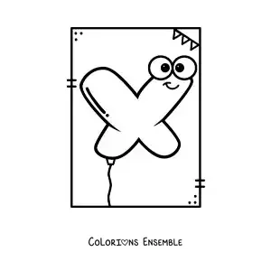 Image à colorier de la lettre X animée en forme de ballon