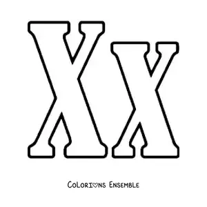 Image à colorier d'un grand X en majuscule et en minuscule