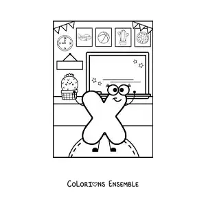 Image à colorier de la lettre X animée à l'école