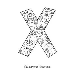 Image à colorier de la lettre X en dessin animé