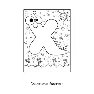 Image à colorier de la lettre X animée en forme de monstre de dessin animé