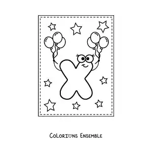Image à colorier de la lettre X majuscule animée avec des ballons