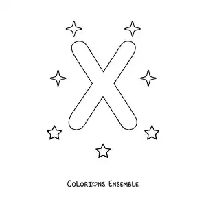 Image à colorier de la lettre X majuscule avec des étoiles