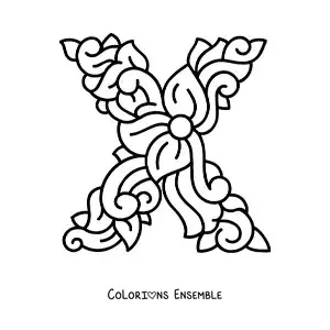 Image à colorier de la lettre X majuscule décorée