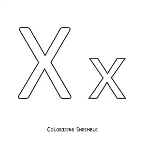 Image à colorier de la lettre X en majuscule et en minuscule, toute simple