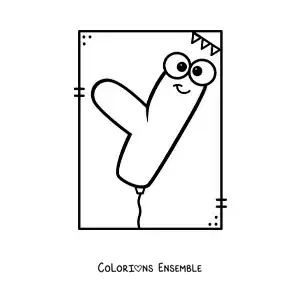 Image à colorier de la lettre Y animée en forme de ballon