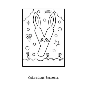 Image à colorier de la lettre Y en forme de lapin kawaii animé
