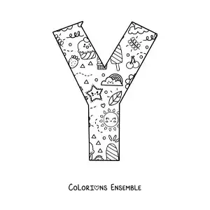 Image à colorier de la lettre Y avec des dessins animés