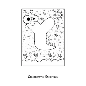 Image à colorier de la lettre Y animée en forme de monstre de dessin animé