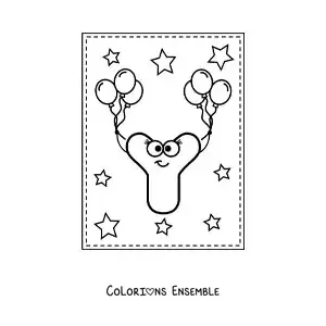 Image à colorier de la lettre Y majuscule animée avec des ballons