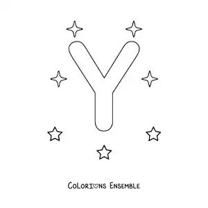 Image à colorier de la lettre Y majuscule avec des étoiles