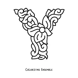 Image à colorier de la lettre Y majuscule décorée