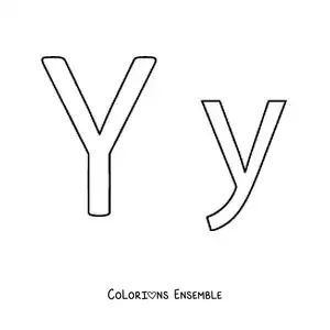 Image à colorier de la lettre Y en majuscule et en minuscule, toute simple