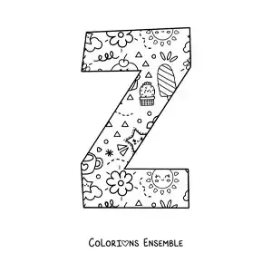 Image à colorier de la lettre Z avec des dessins animés