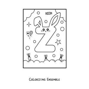 Image à colorier de la lettre Z en forme de lapin kawaii animé