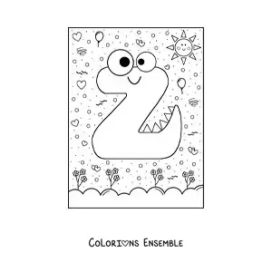 Image à colorier de la lettre Z animée en forme de monstre de dessin animé