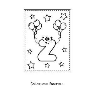 Image à colorier de la lettre Z majuscule animée avec des ballons