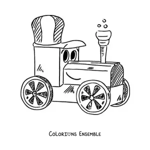 Image à colorier d'un train animé tout content