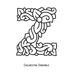 Image à colorier de la lettre Z majuscule décorée