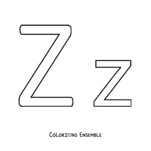Image à colorier de la lettre Z en majuscule et en minuscule, toute simple
