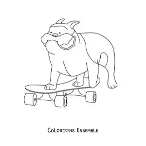 Image à colorier d’un bouledogue faisant du skateboard