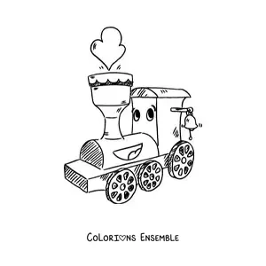Image à colorier d'un train animé qui sourit