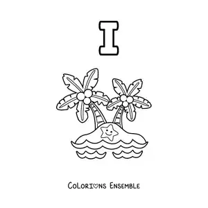 Image à colorier de la lettre I comme île