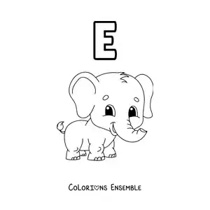Image à colorier de la lettre E comme éléphant