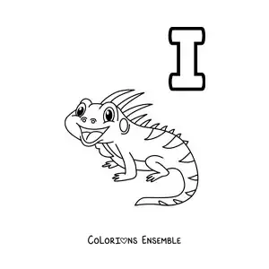 Image à colorier de la lettre I comme iguane