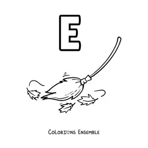 Image a colorier de la lettre E comme balai