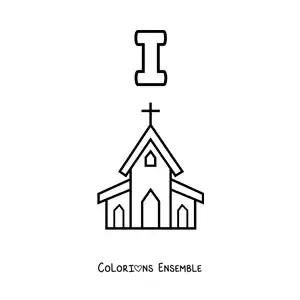Image a colorier de la lettre I comme eglise