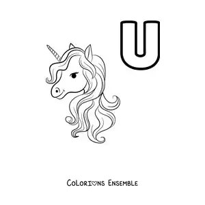 Image a colorier de la lettre U comme licorne