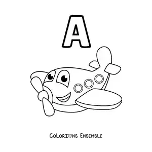 Image a colorier de la lettre A comme avion
