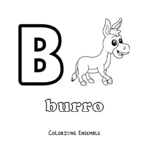 Image a colorier de la lettre B comme ane