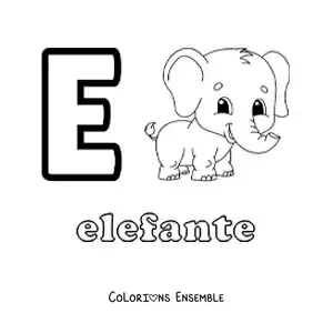 Image a colorier de la lettre E comme elephant