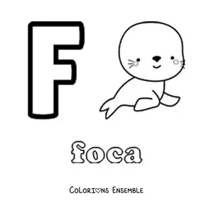 Image a colorier de la lettre F comme phoque