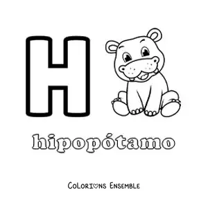 Image a colorier de la lettre H comme hippopotame