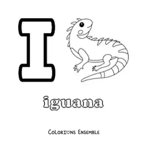 Image a colorier de la lettre I comme iguane