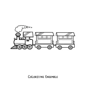 Image à colorier d'un train à vapeur avec deux wagons