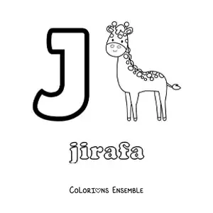 Image a colorier de la lettre J comme girafe