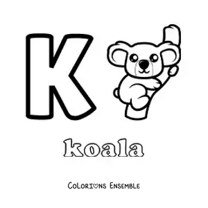Image a colorier de la lettre K comme koala
