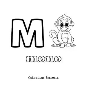 Image a colorier de la lettre M comme singe